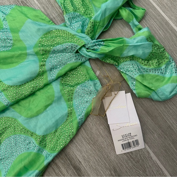 NWT | SUNDRESS Shana Crystal Beaded Dress in Amazonia Rhinestones Lime & Pool -L - Picture 4 of 4